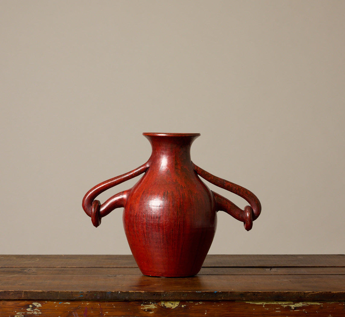 1930S SCULPTURAL RED GLAZED STONEWARE VASE