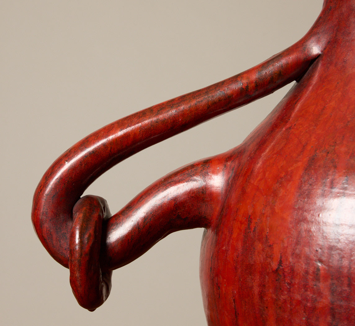 1930S SCULPTURAL RED GLAZED STONEWARE VASE