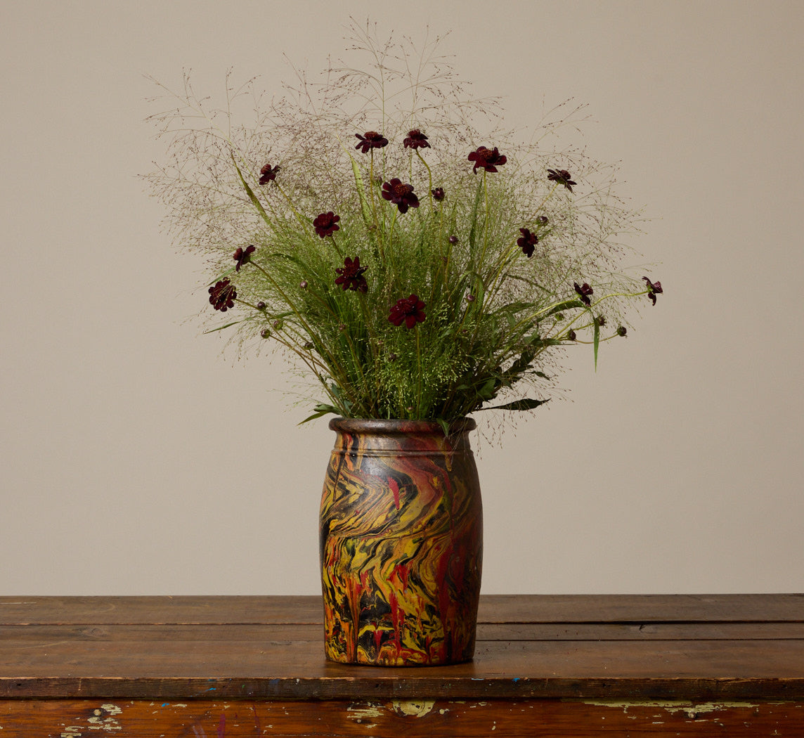 ANTIQUE YELLOW & RED DRIP GLAZED JAR