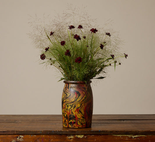 ANTIQUE YELLOW & RED DRIP GLAZED JAR