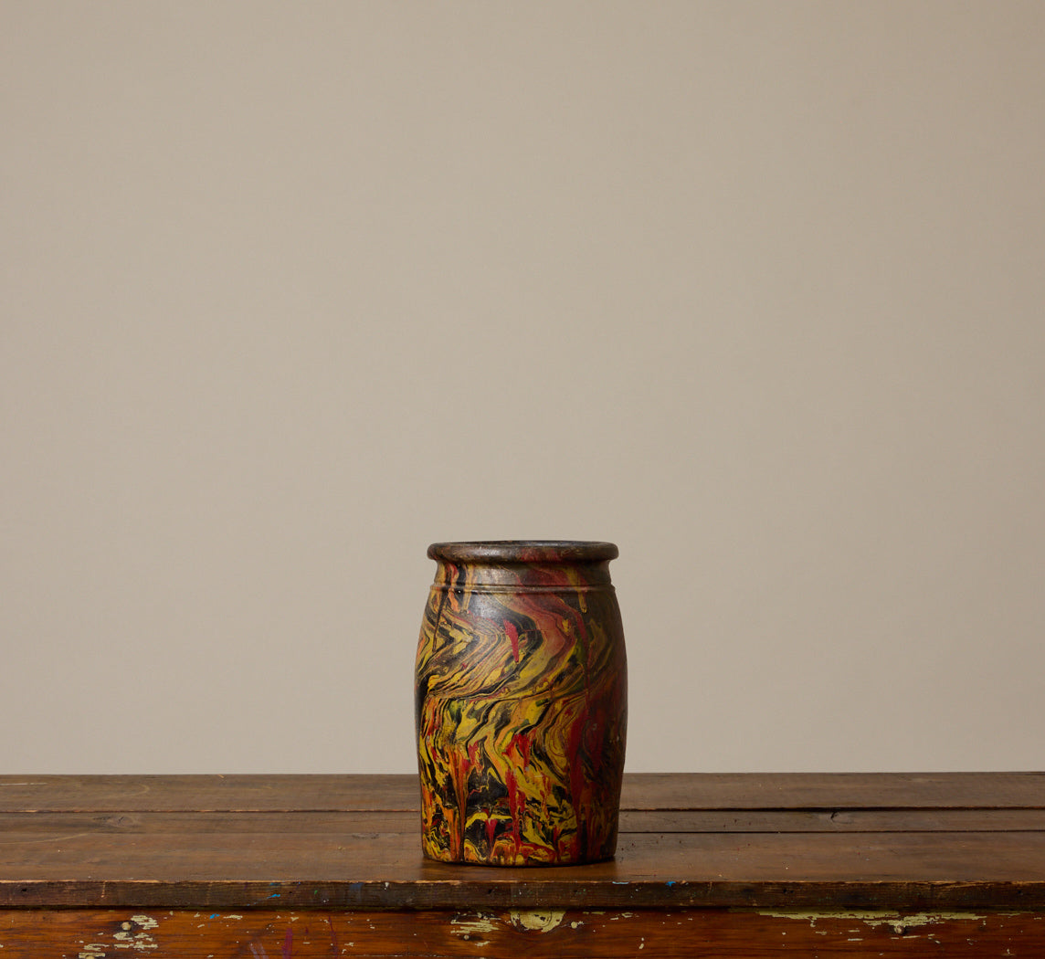ANTIQUE YELLOW & RED DRIP GLAZED JAR