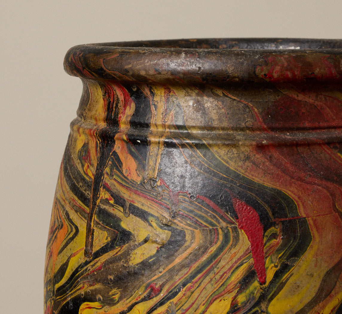 ANTIQUE YELLOW & RED DRIP GLAZED JAR