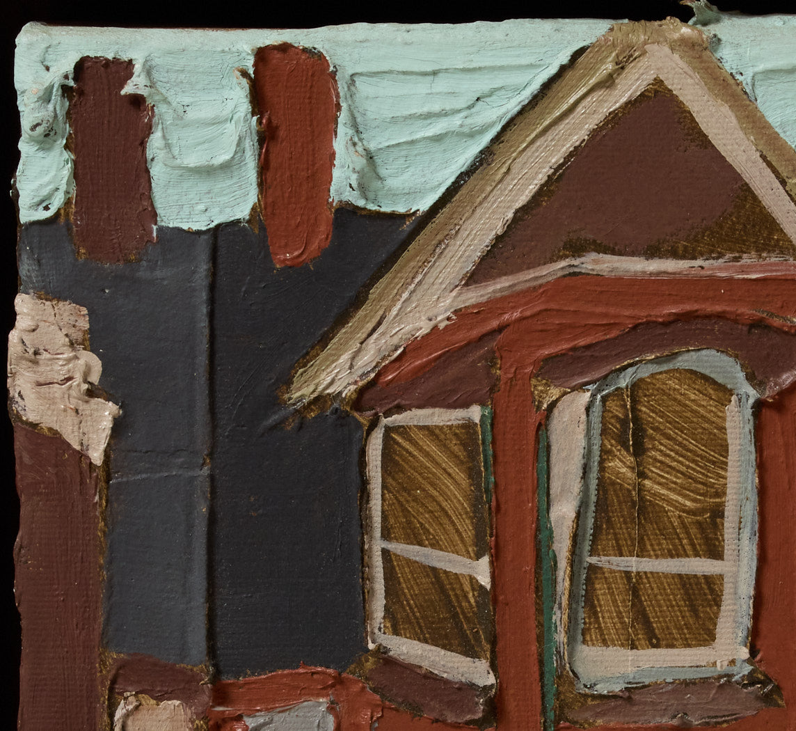 AMERICAN FOLK ART BRICK BRICK ROW HOUSE PORTRAIT