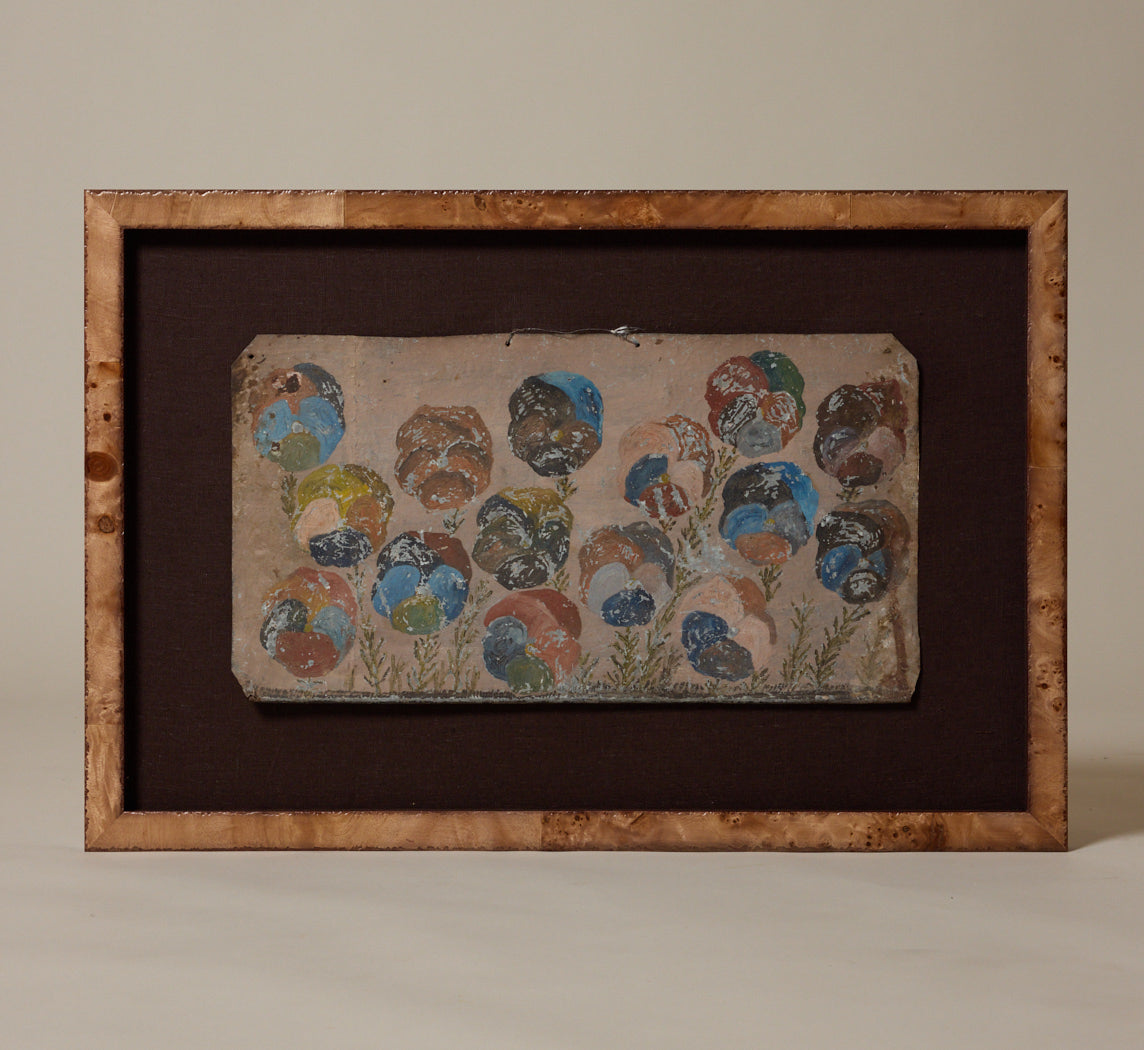 ANTIQUE FOLK ART PANSIES ON METAL
