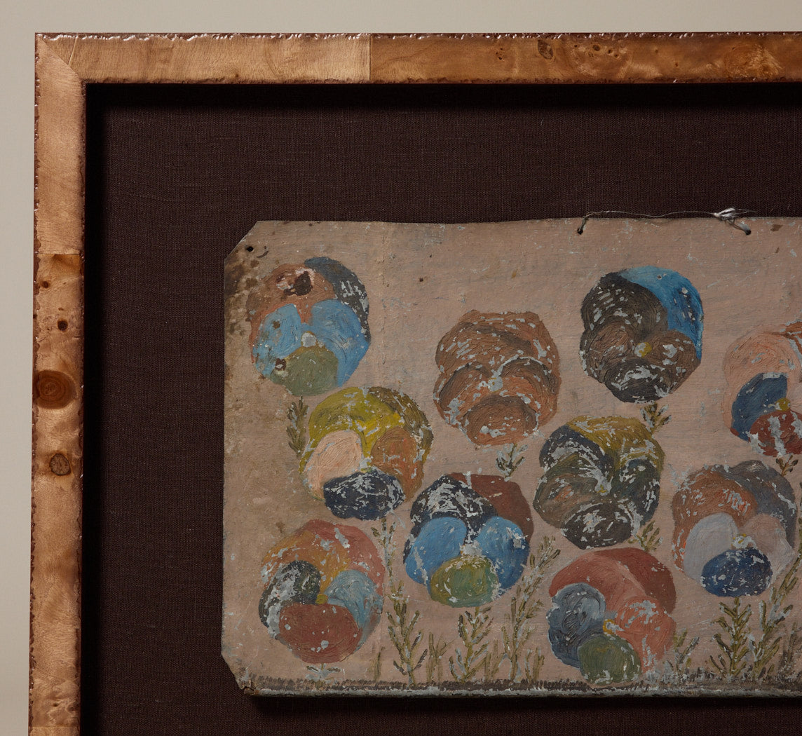 ANTIQUE FOLK ART PANSIES ON METAL