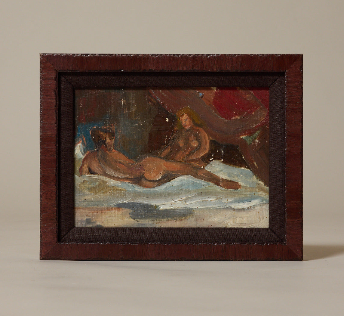 FRENCH MIDCENTURY OIL PAINTING "THE COUPLE AFTER"