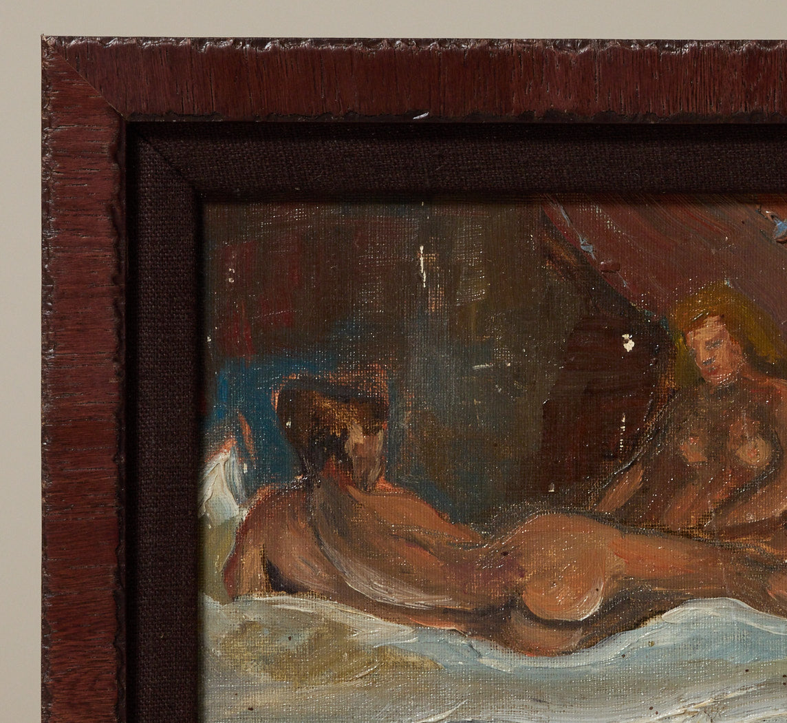 FRENCH MIDCENTURY OIL PAINTING "THE COUPLE AFTER"