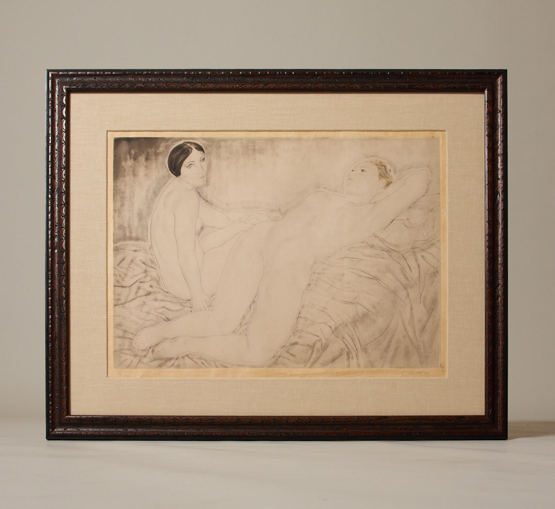 EARLY 20TH CENTURY "THE TWO FRIENDS" SIGNED ETCHING AND AQUATINT BY LEONARD TSUGUHARA FOUJITA (1886-1968)