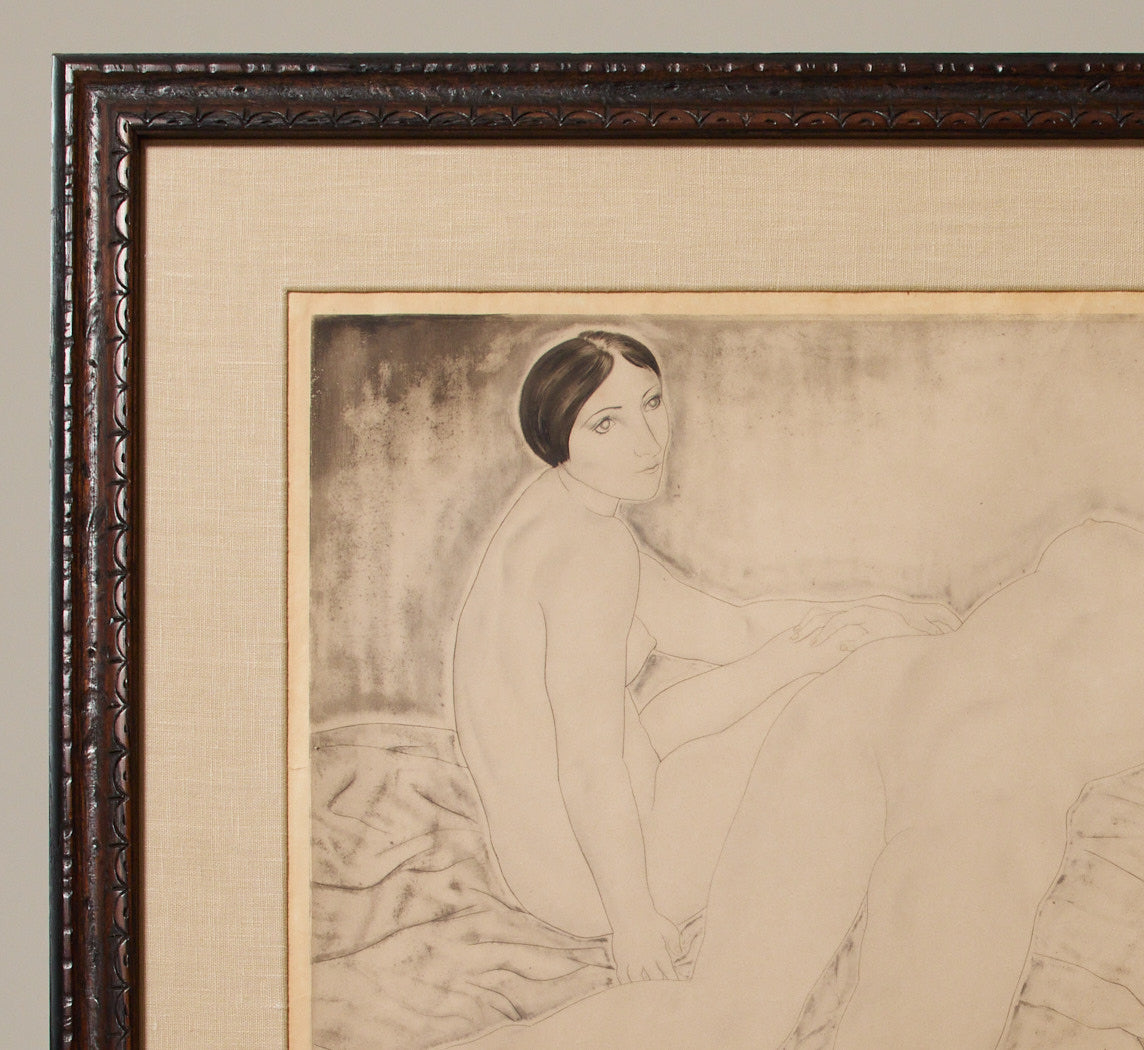 EARLY 20TH CENTURY "THE TWO FRIENDS" SIGNED ETCHING AND AQUATINT BY LEONARD TSUGUHARA FOUJITA (1886-1968)