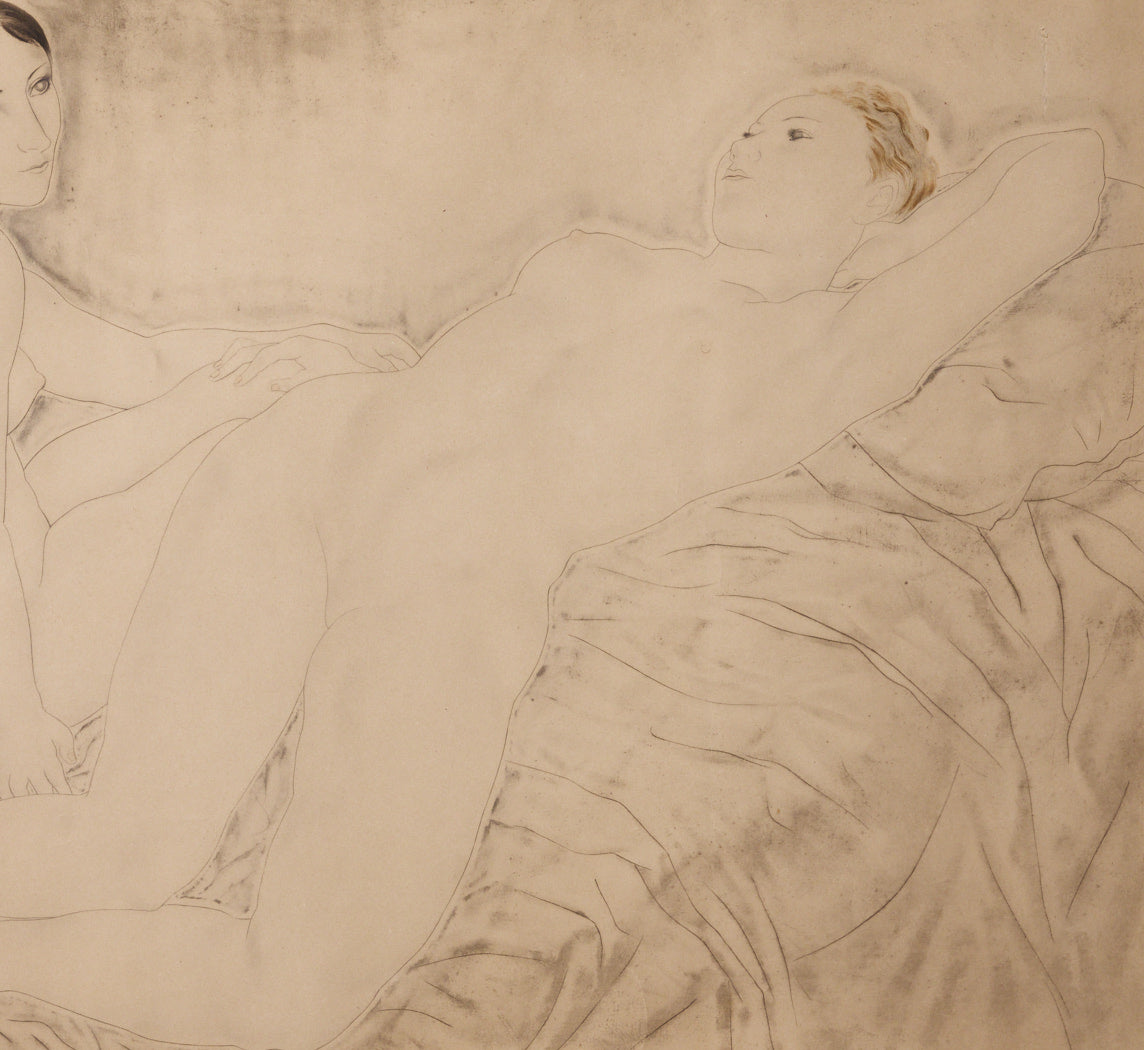 EARLY 20TH CENTURY "THE TWO FRIENDS" SIGNED ETCHING AND AQUATINT BY LEONARD TSUGUHARA FOUJITA (1886-1968)