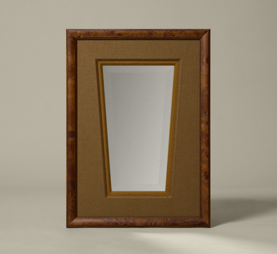 PIERCE & WARD CARPATHIAN PERSONAL MIRROR IN MUSTARD OLIVE AND SEAWEED LINEN