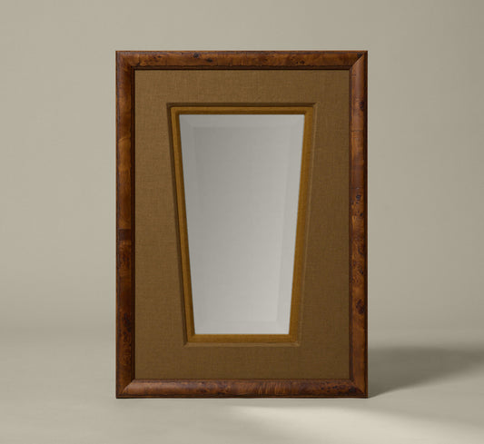 PIERCE & WARD CARPATHIAN PERSONAL MIRROR IN MUSTARD OLIVE AND SEAWEED LINEN