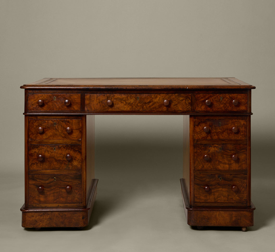 VICTORIAN PARTNER'S DESK IN BURL WALNUT
