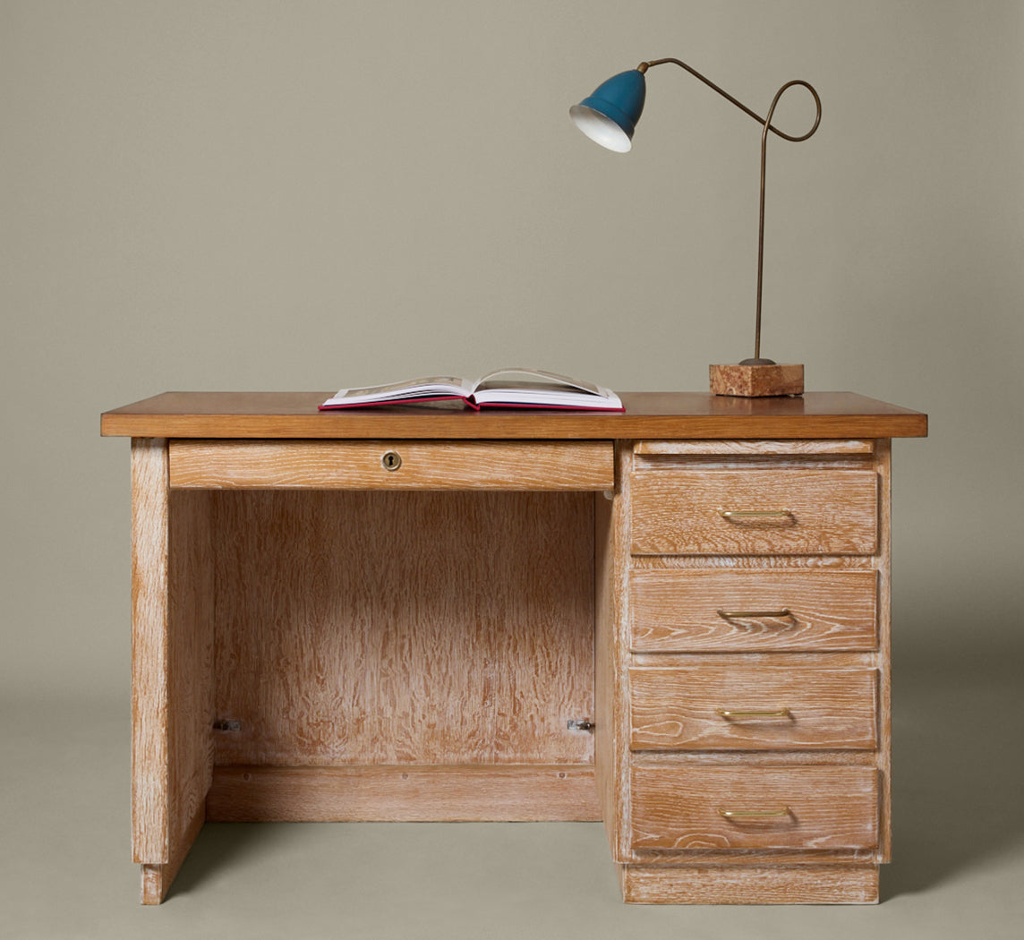 1950S FRENCH CERUSED OAK WRITING DESK