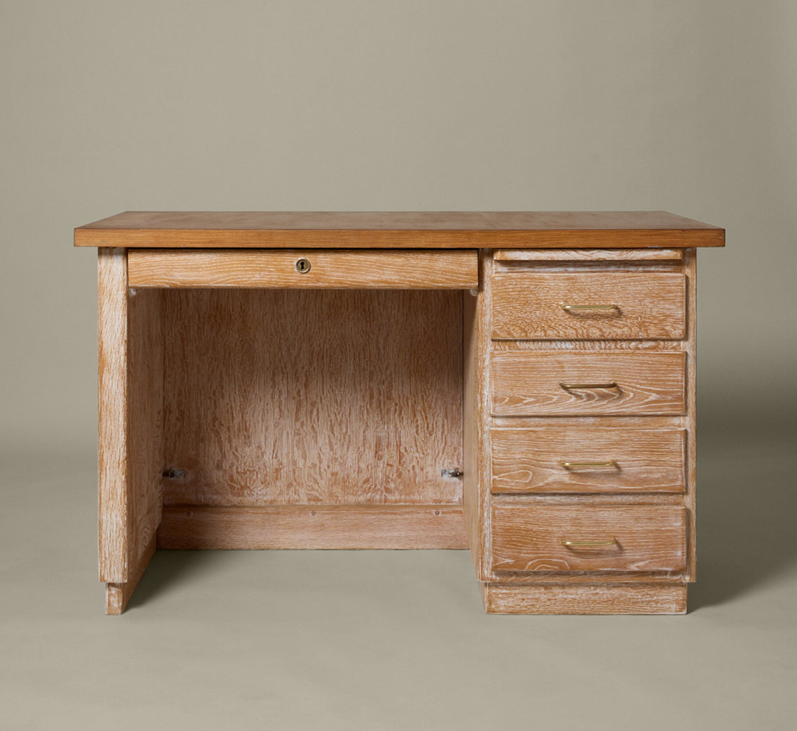 1950S FRENCH CERUSED OAK WRITING DESK