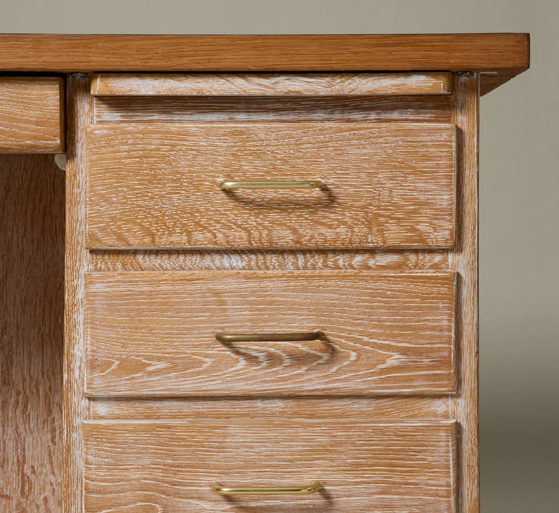1950S FRENCH CERUSED OAK WRITING DESK