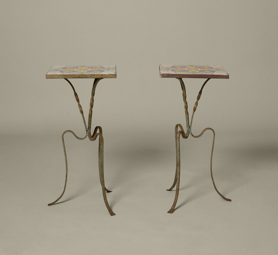 PAIR OF VINTAGE FRENCH TILE  PATIO TABLES