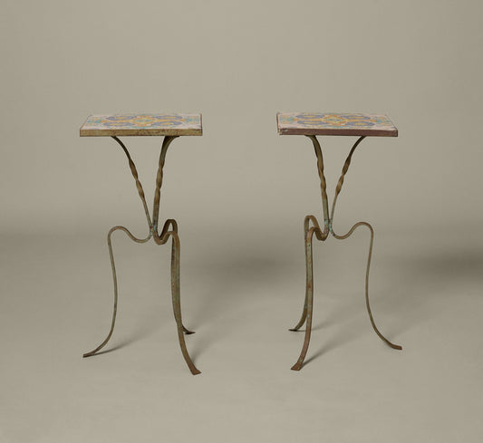 PAIR OF VINTAGE FRENCH TILE  PATIO TABLES