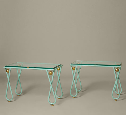 PAINTED IRON AND BRASS END TABLE IN THE MANNER OF JEAN ROYERE
