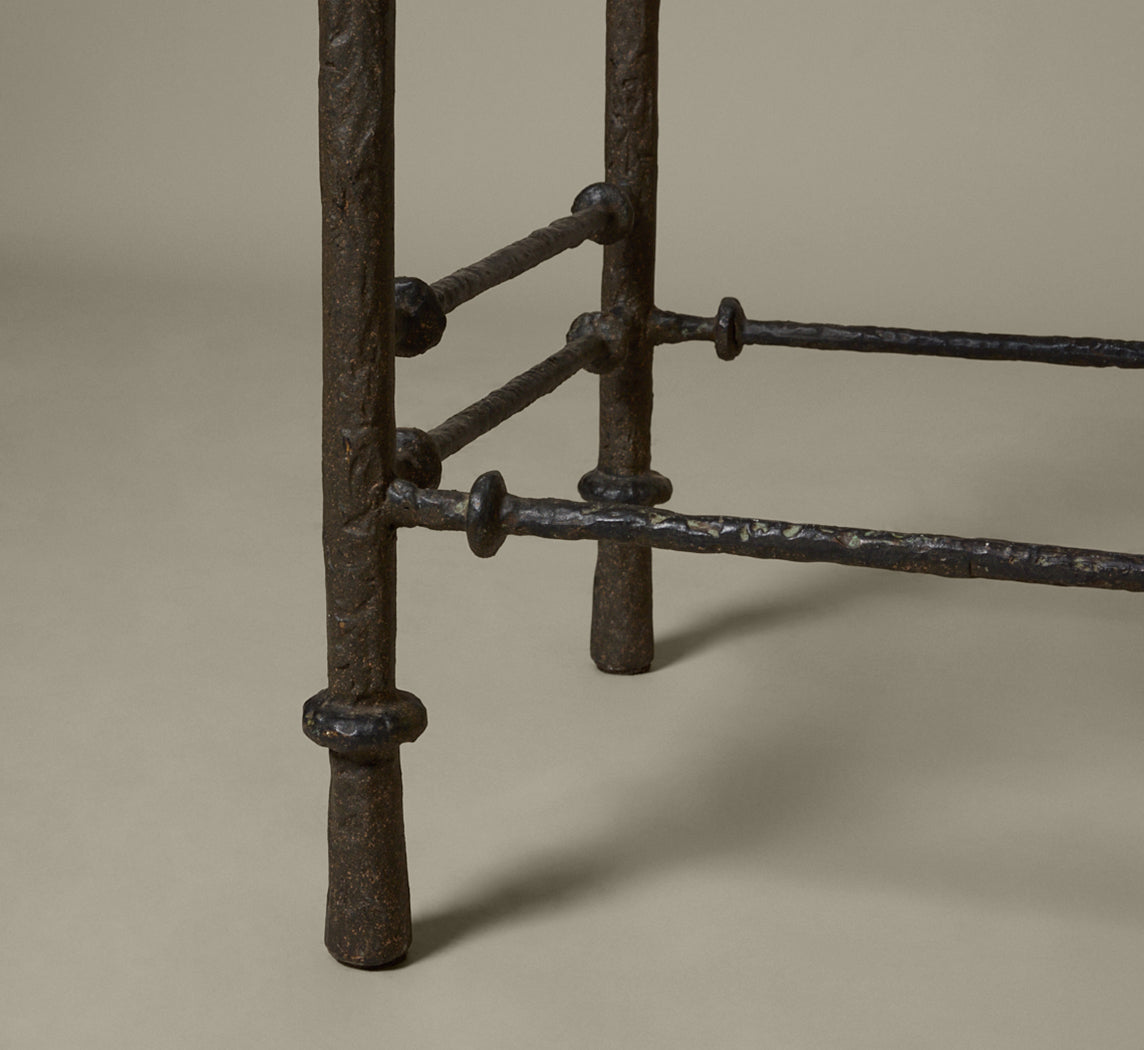 BRUTALIST IRON SIDE TABLE WITH GLASS TOP