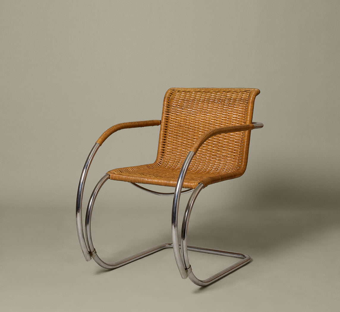 SET OF 8 CANE & CHROME CANTILEVER CHAIRS ATTR. TO MIES VAN DER ROHE