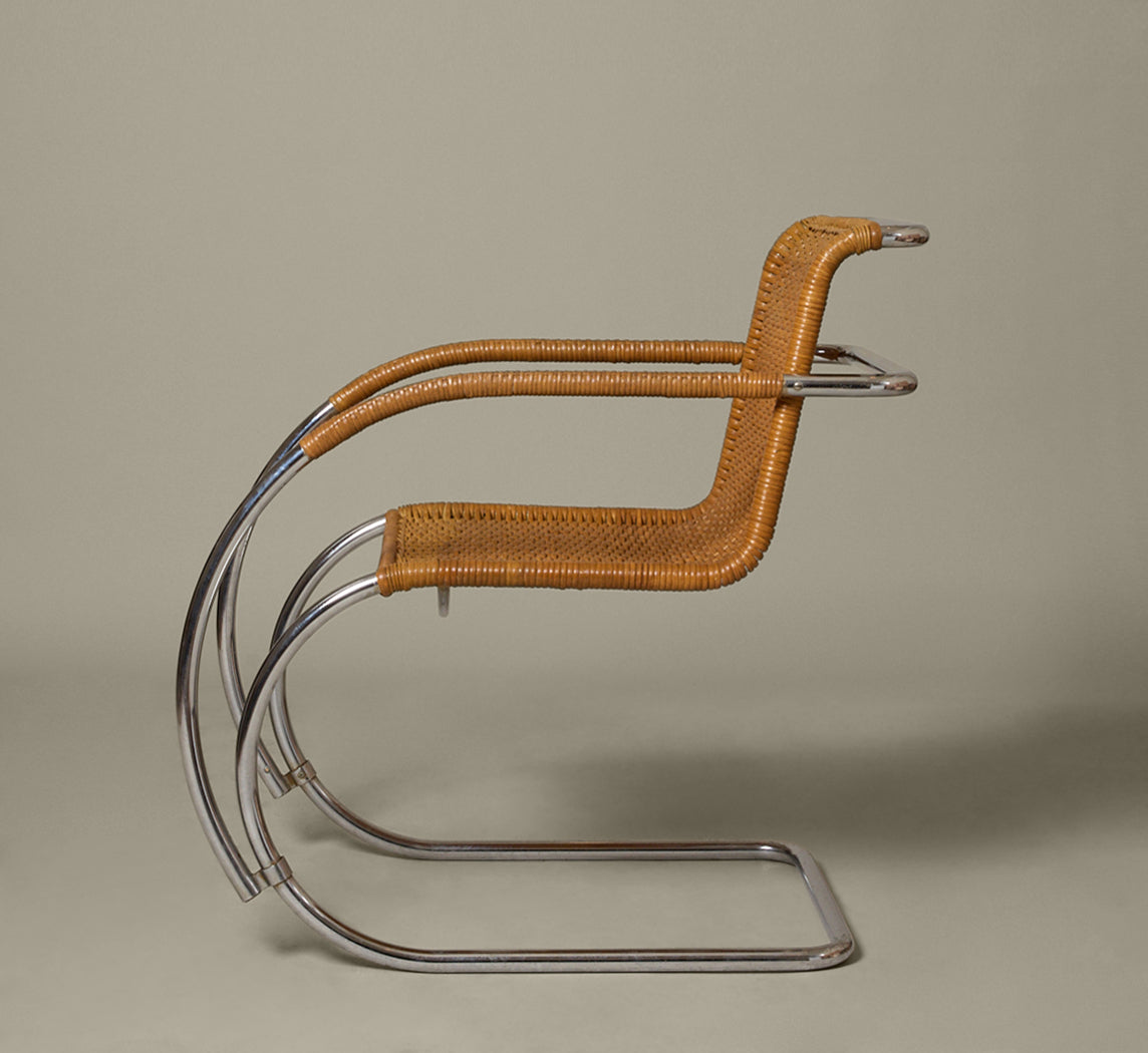 SET OF 8 CANE & CHROME CANTILEVER CHAIRS ATTR. TO MIES VAN DER ROHE