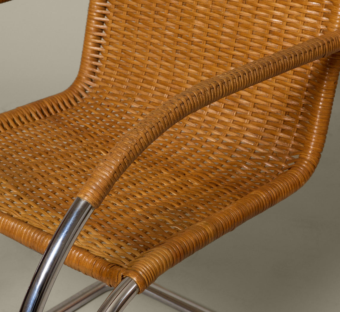 SET OF 8 CANE & CHROME CANTILEVER CHAIRS ATTR. TO MIES VAN DER ROHE