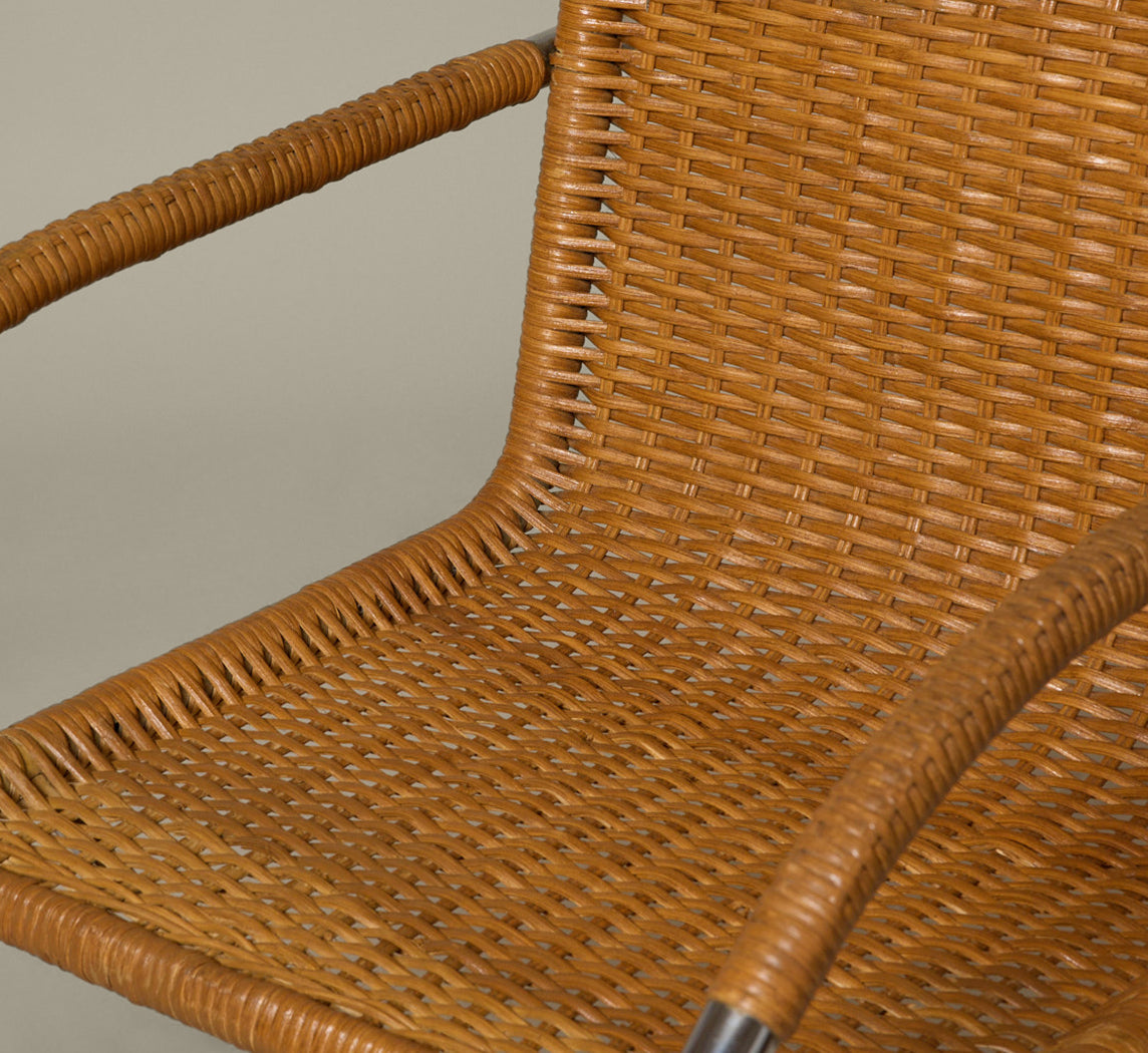 SET OF 8 CANE & CHROME CANTILEVER CHAIRS ATTR. TO MIES VAN DER ROHE