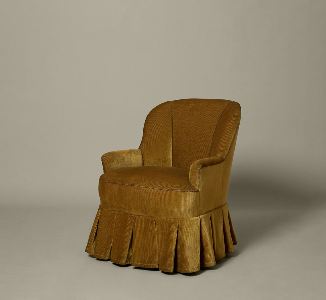 1940S DUTCH CORDUROY ARMCHAIR WITH SKIRT