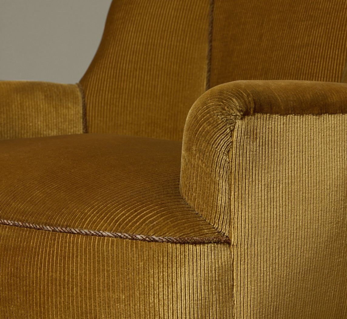 1940S DUTCH CORDUROY ARMCHAIR WITH SKIRT