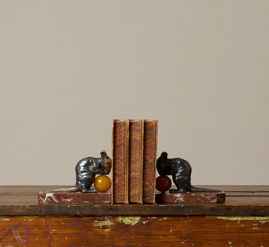 1930S FRENCH ART DECO MOUSE BOOKENDS BY HIPPOLYTE MOREAUA