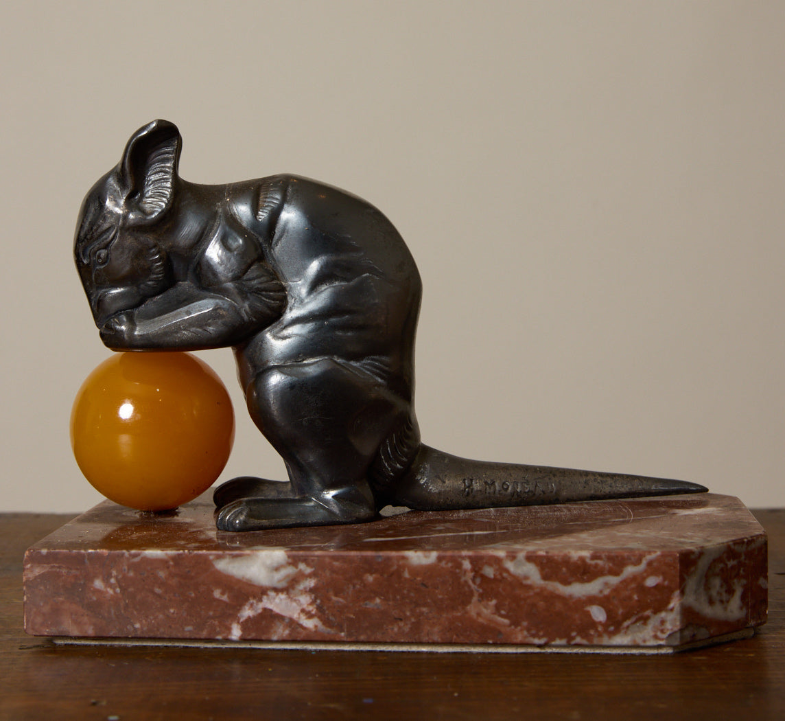 1930S FRENCH ART DECO MOUSE BOOKENDS BY HIPPOLYTE MOREAUA