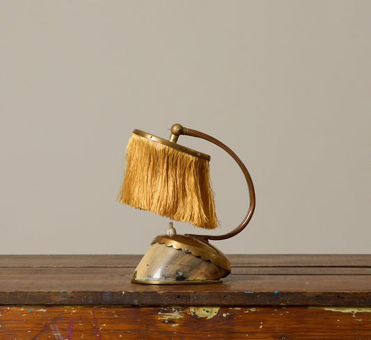 AMSTERDAM SCHOOL BRASS & COPPER HORSE SHOE TABLE LAMP, 1920S