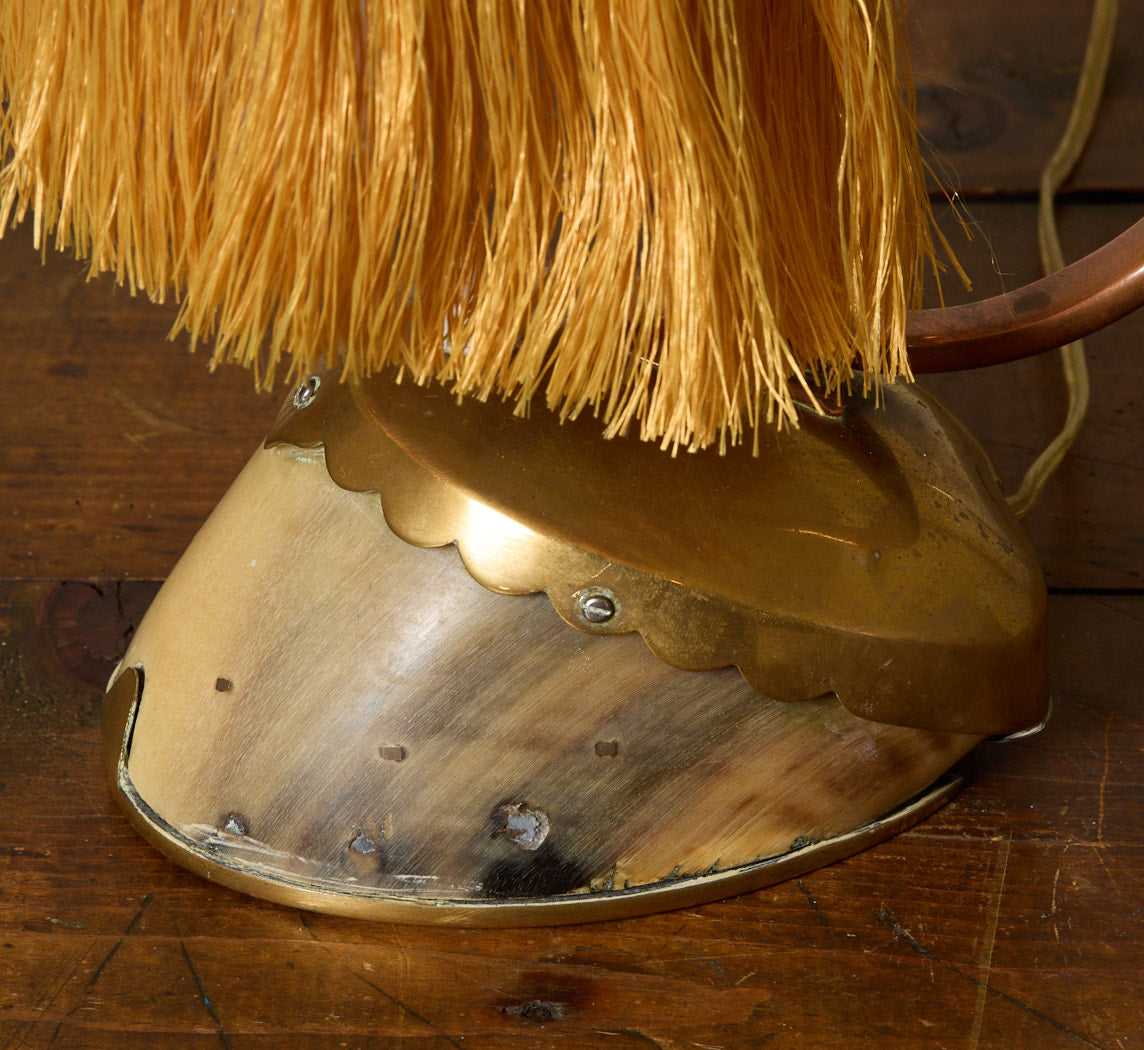 AMSTERDAM SCHOOL BRASS & COPPER HORSE SHOE TABLE LAMP, 1920S
