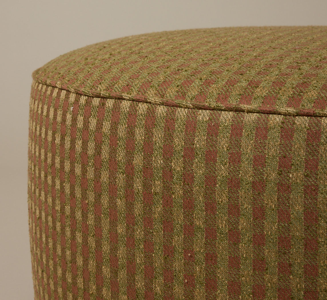 PIERCE & WAR CIRCLE OTTOMAN IN RAW SILK CHECK