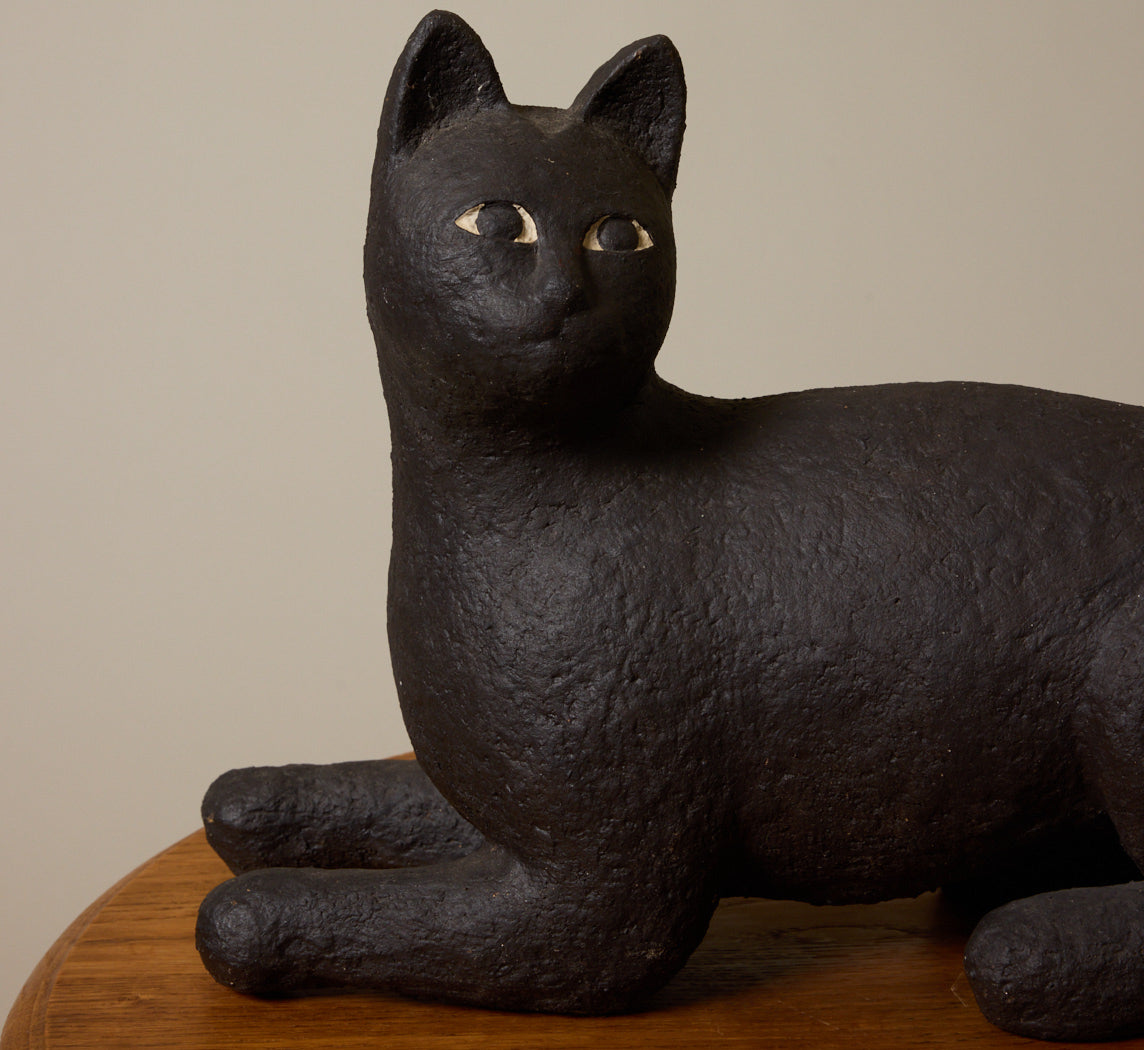 1960S FRENCH LIFE SIZE BLACK CAT SCULPTURE