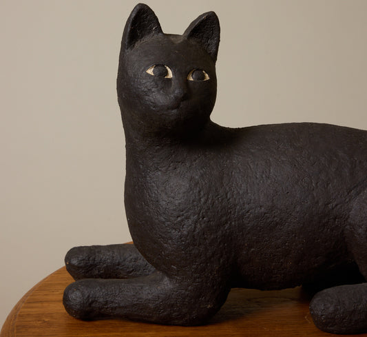 1960S FRENCH LIFE SIZE BLACK CAT SCULPTURE