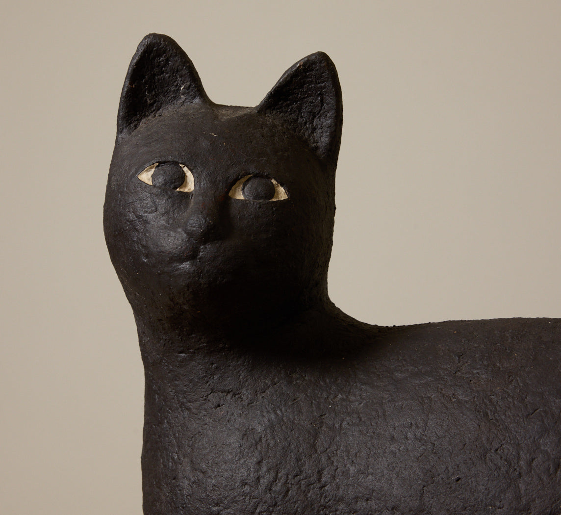1960S FRENCH LIFE SIZE BLACK CAT SCULPTURE