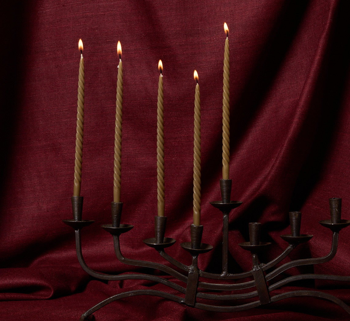 SET OF 9 PIERCE & WARD SWIRL MENORAH CANDLES TAUPE