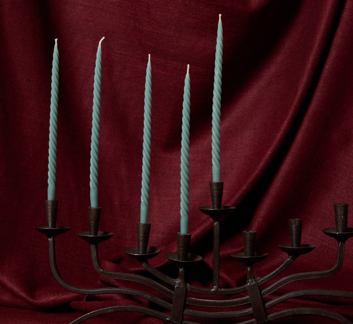 SET OF 9 PIERCE & WARD SWIRL MENORAH CANDLES BLUE