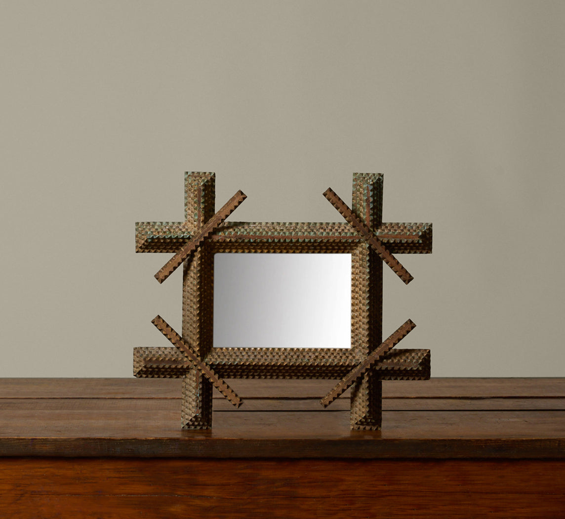 VINTAGE TRAMP ART MIRROR 12" X 10"