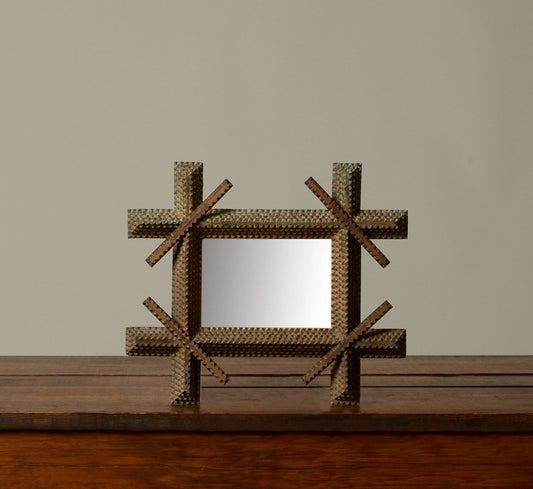 VINTAGE TRAMP ART MIRROR 12" X 10"