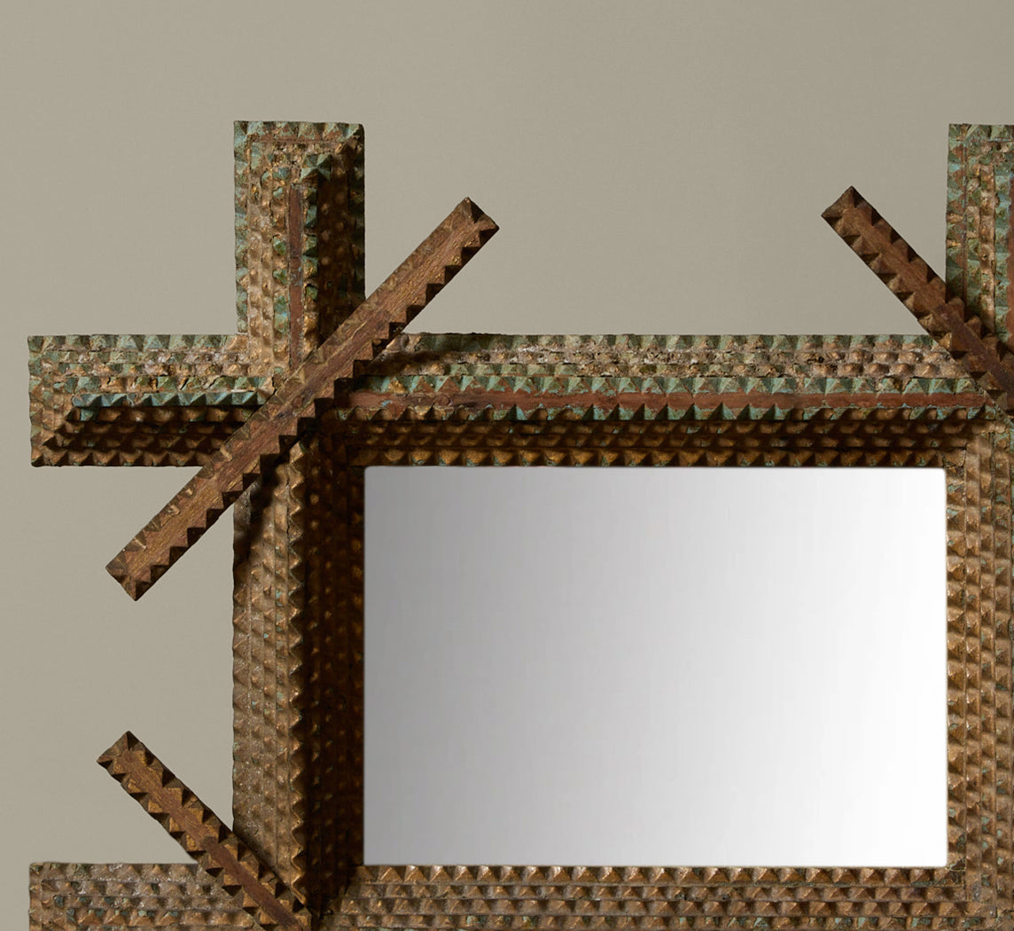 VINTAGE TRAMP ART MIRROR 12" X 10"