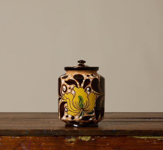 ITALIAN MAJOLICA FLORAL LIDDED JAR