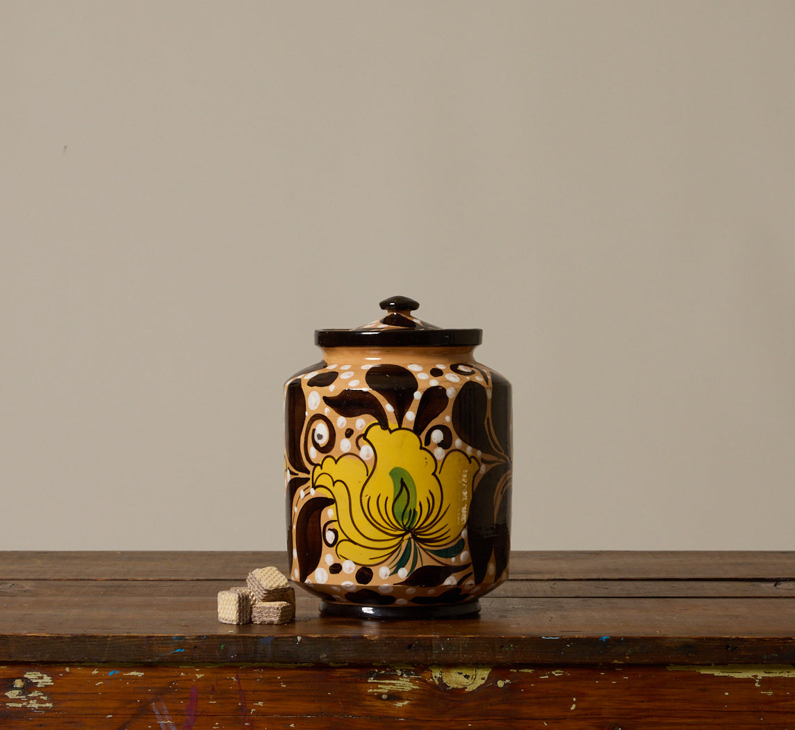 ITALIAN MAJOLICA FLORAL LIDDED JAR