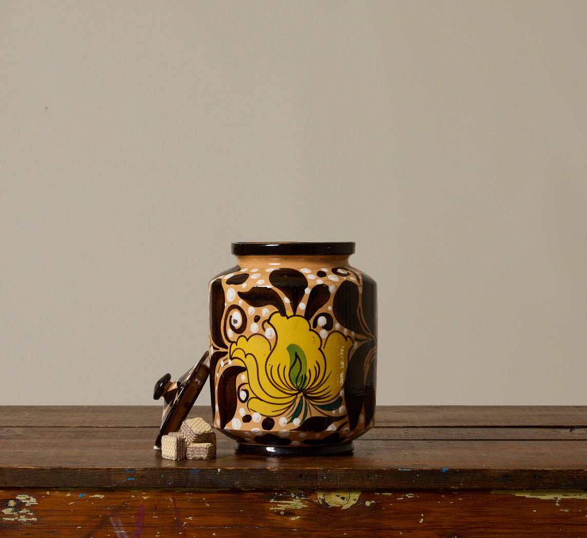 ITALIAN MAJOLICA FLORAL LIDDED JAR