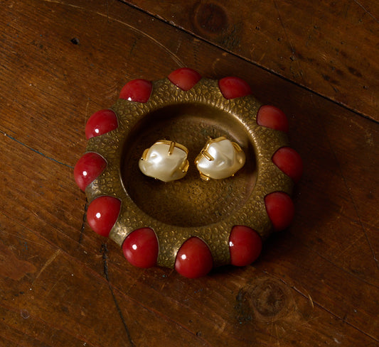 FISHER JEWELRY BRASS TRAY WITH RED MARBLE