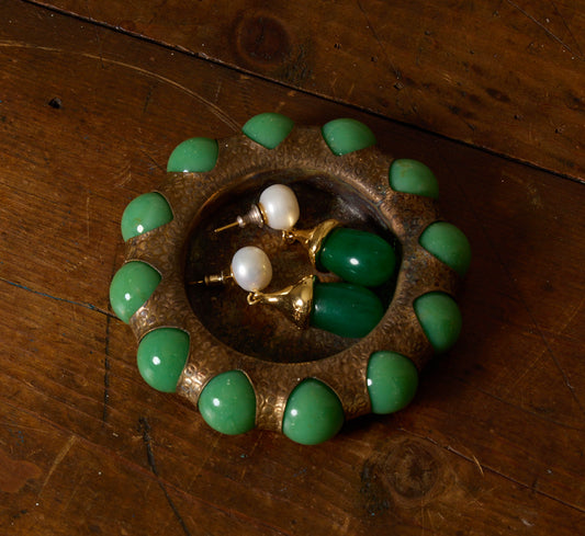 FISHER JEWELRY TRAY WITH HAMMERED BRASS AND JADE MARBLE