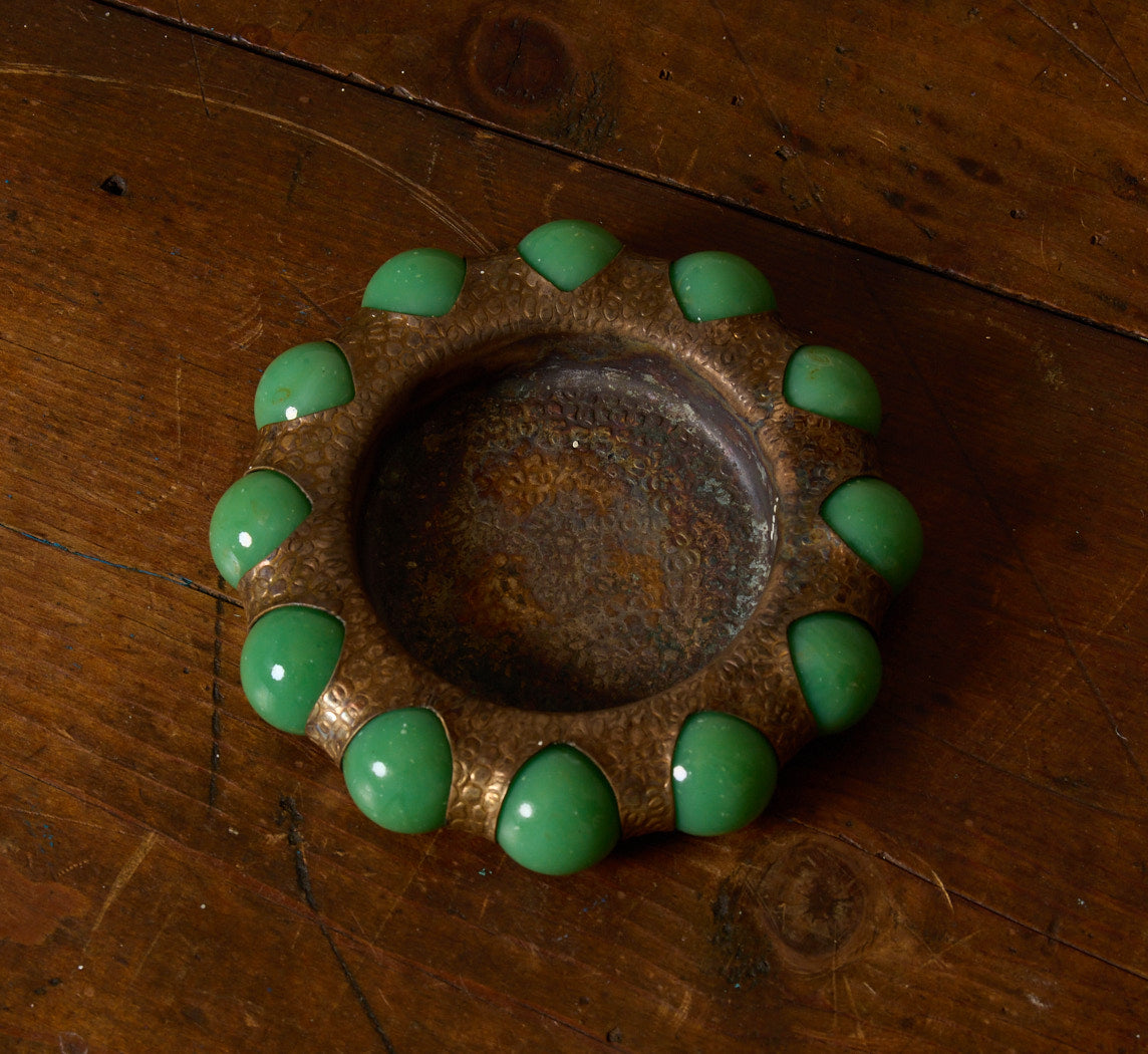 FISHER JEWELRY TRAY WITH HAMMERED BRASS AND JADE MARBLE