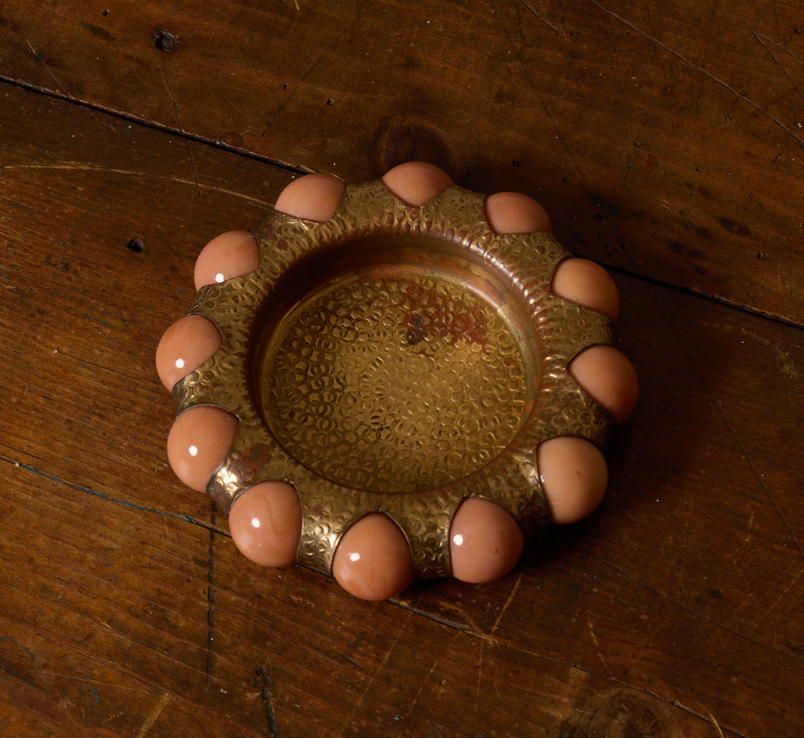 FISHER JEWELRY TRAY WITH HAMMERED BRASS AND PINK MARBLE